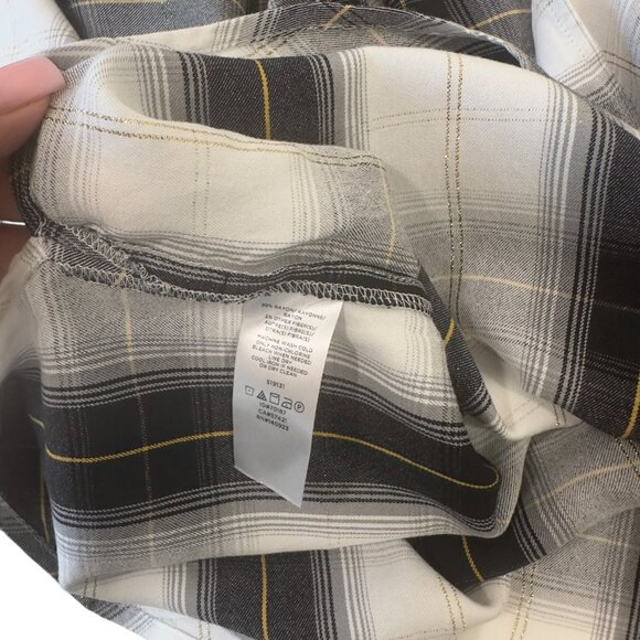 Loft Petite Plaid Tunic Blouse Long Sleeve Black White Gold Details Womens Sz LP - Picture 4 of 11